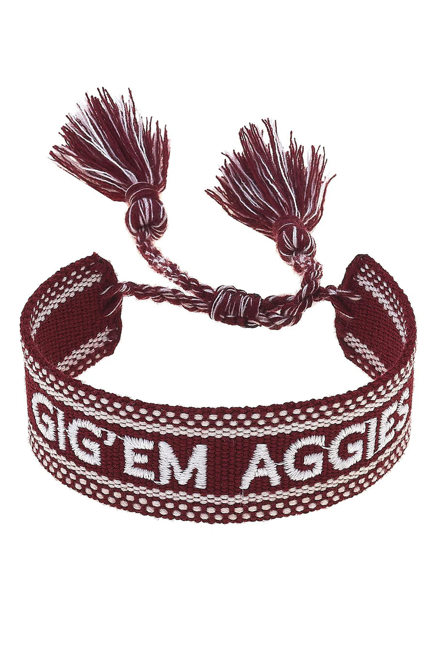 Texas A&M Aggies Woven Tassel Bracelet in Maroon/White