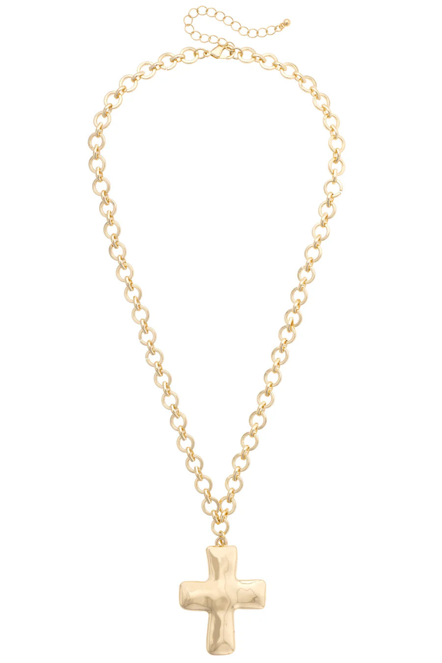 Cici Hammered Cross Necklace in Shiny Gold