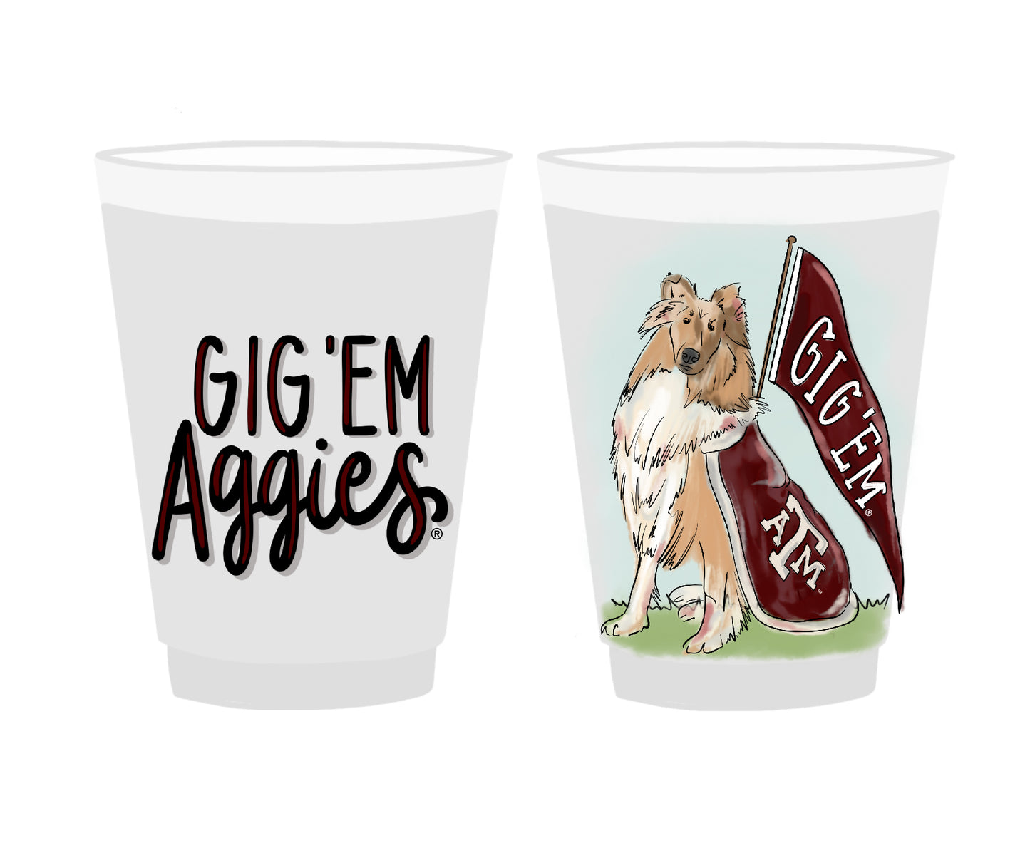 Texas A&M Mascot Frosted Cups Set/8