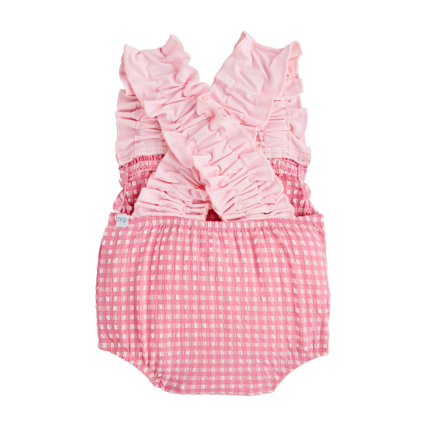 Pink Crinkle Check Swimsuit
