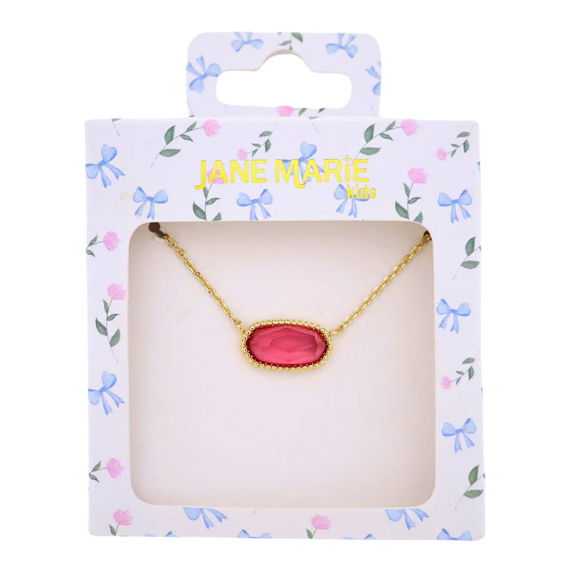 Kids Gold Cable Chain Necklace with Pink Sideways Rectangle