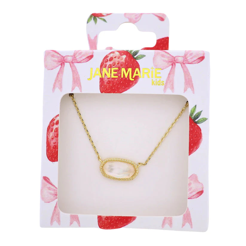 Kids Gold Cable Chain Necklace with Clear Sideways Rectangle