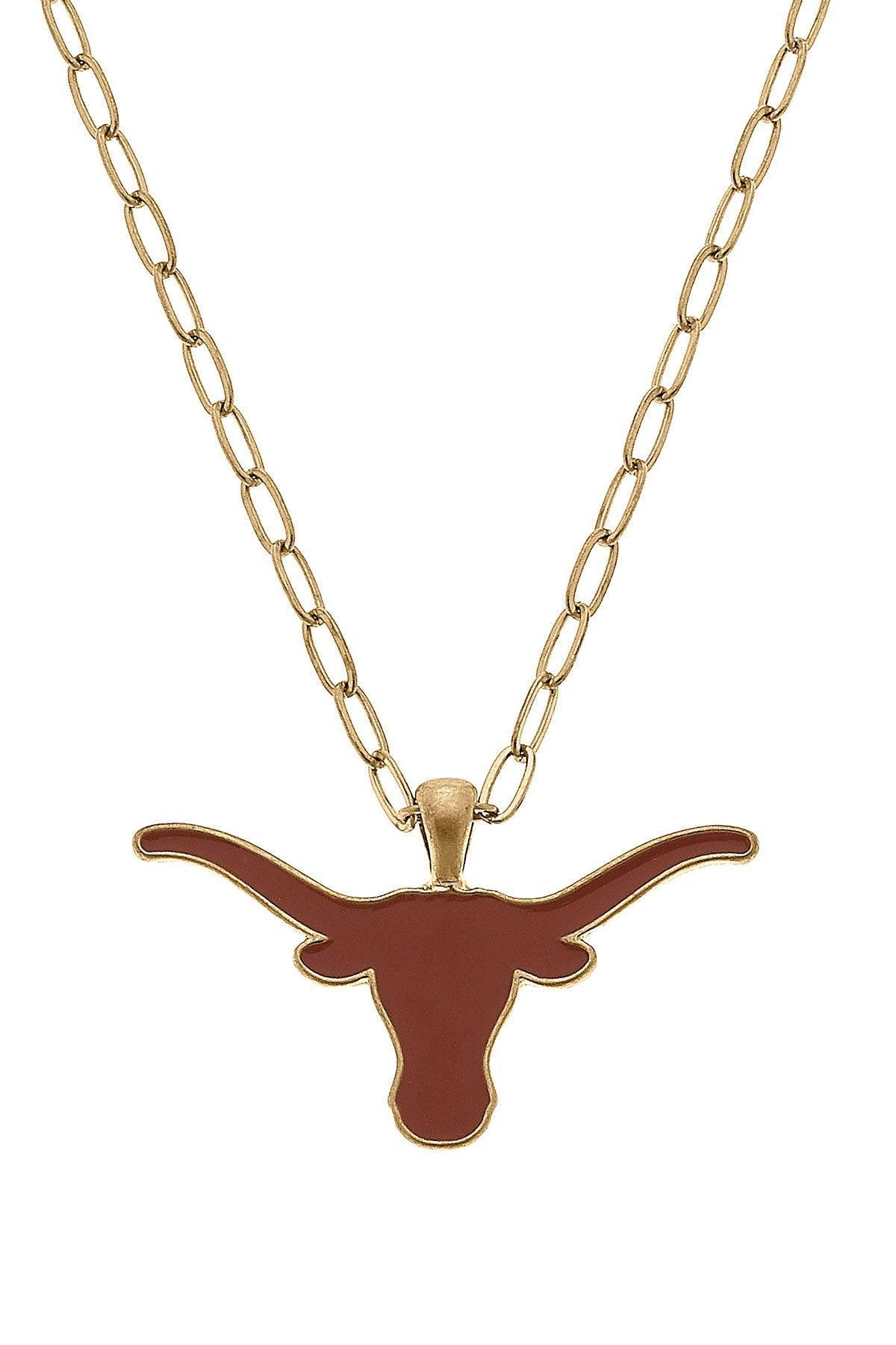 Texas Longhorns Enamel Pendant Necklace in Burnt Orange