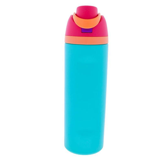 Blue 24 Oz. Water Bottle with Pink Straw Cap