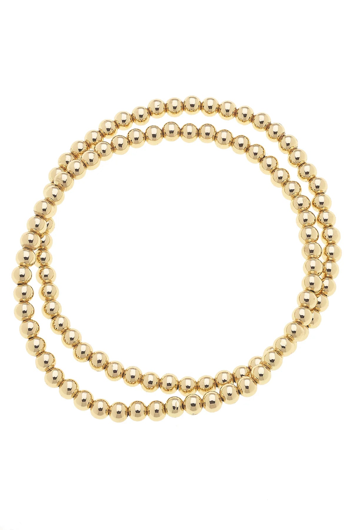 Walker Ball Bead Stretch Bracelets (Set of 2) in Shiny Gold