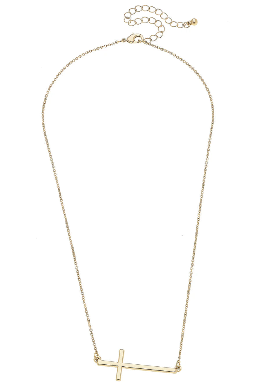 Carmi Horizontal Cross Necklace in Shiny Gold