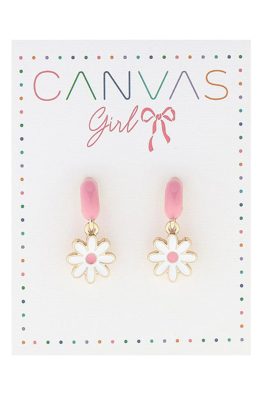 Scarlett Daisy Enamel Mini Huggie Hoop Earrings in Pink