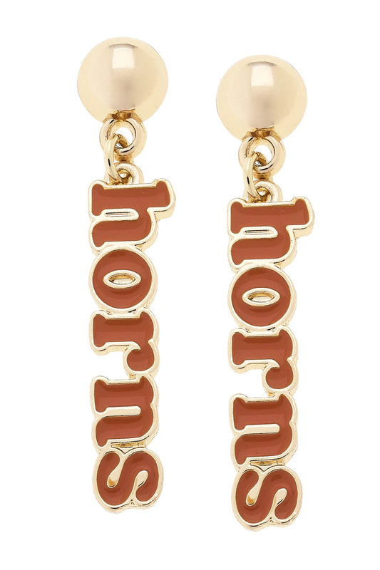 Texas Longhorns Slogan Earrings in Burnt Orange/Shiny Gold