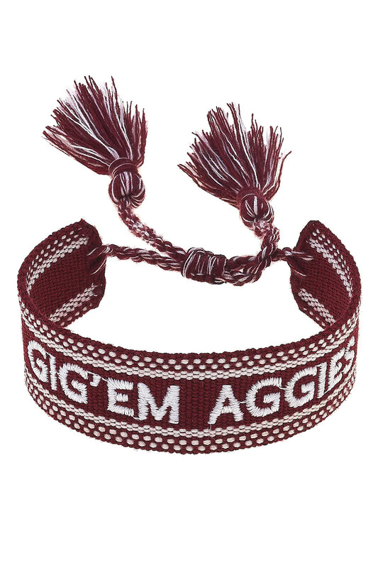 Texas A&M Aggies Woven  Tassel Bracelet in Maroon/White