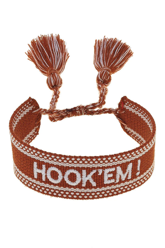 Texas Longhorns Woven Tassel  Bracelet in Burnt Orange/White