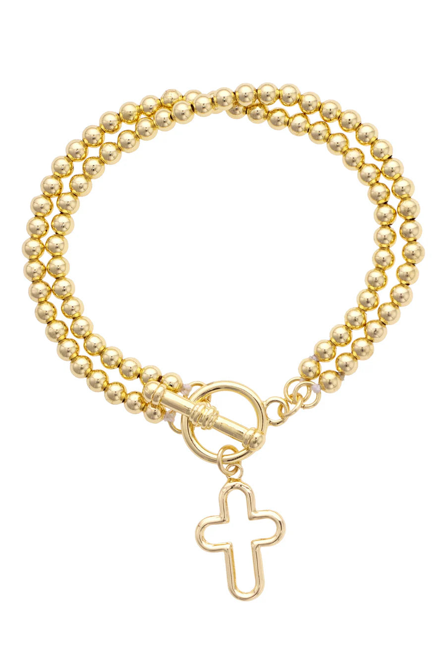 Foster Open Cross Ball Bead Stretch Toggle Bracelet in Shiny Gold