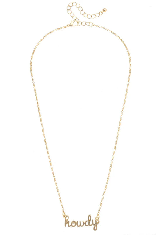 Howdy Cursive Necklace in Shiny Gold