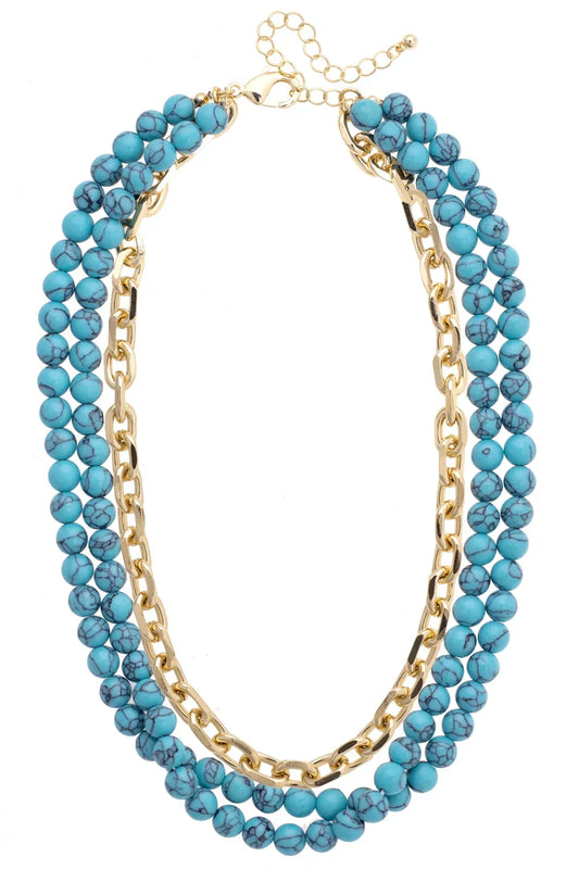 Los Alamos Beaded 3-Row Necklace in Turquoise