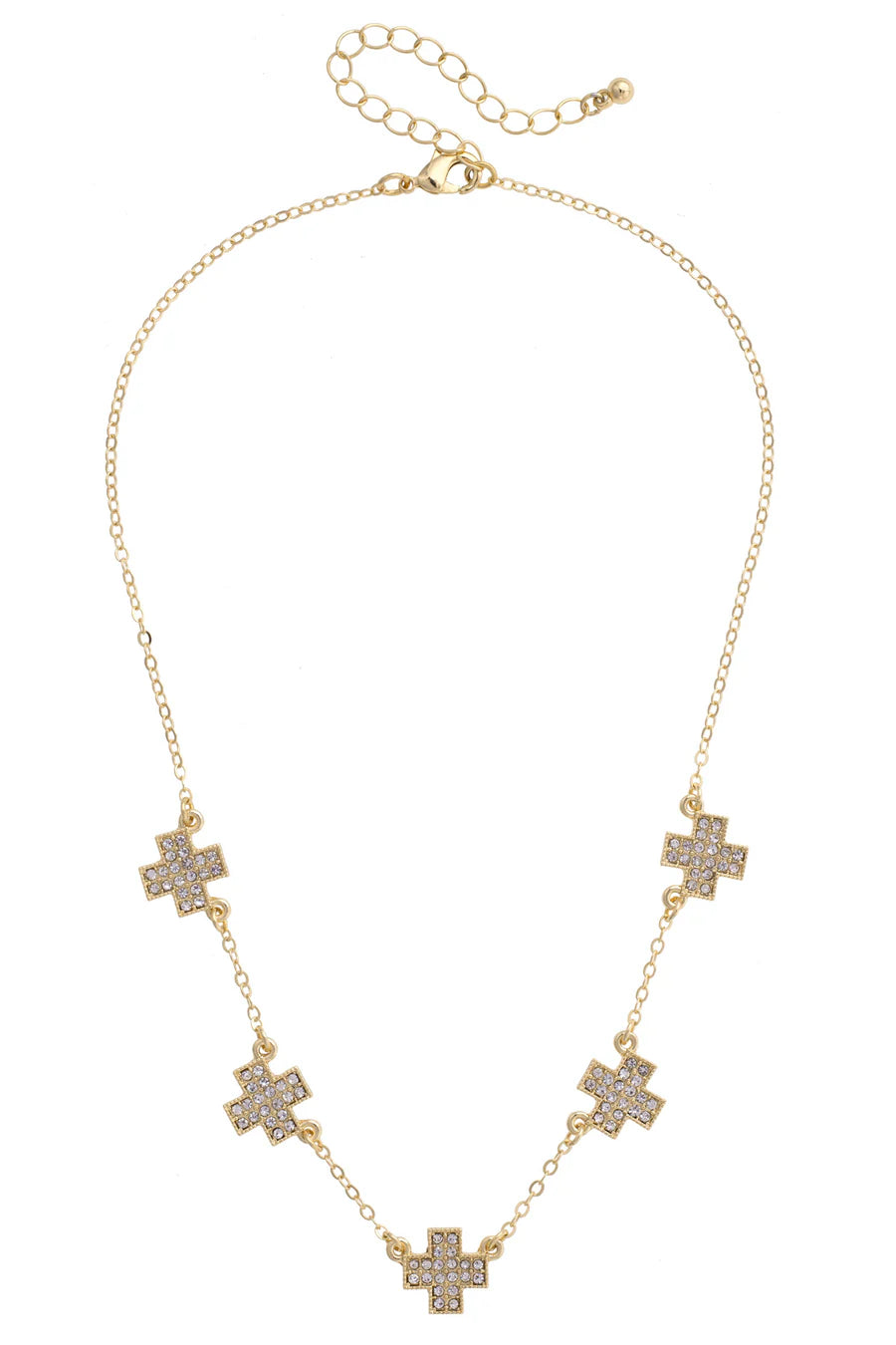 Natalie Pave Cross Necklace in Shiny Gold