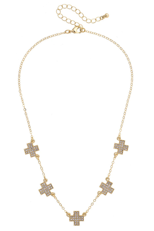 Natalie Pave Cross Necklace in Shiny Gold