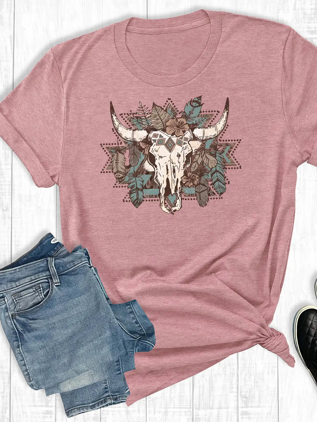 Western Aztec Cowskull Graphic Shirt Small