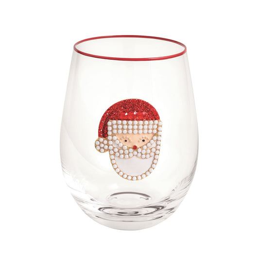 Santa Beaded Wine Glass