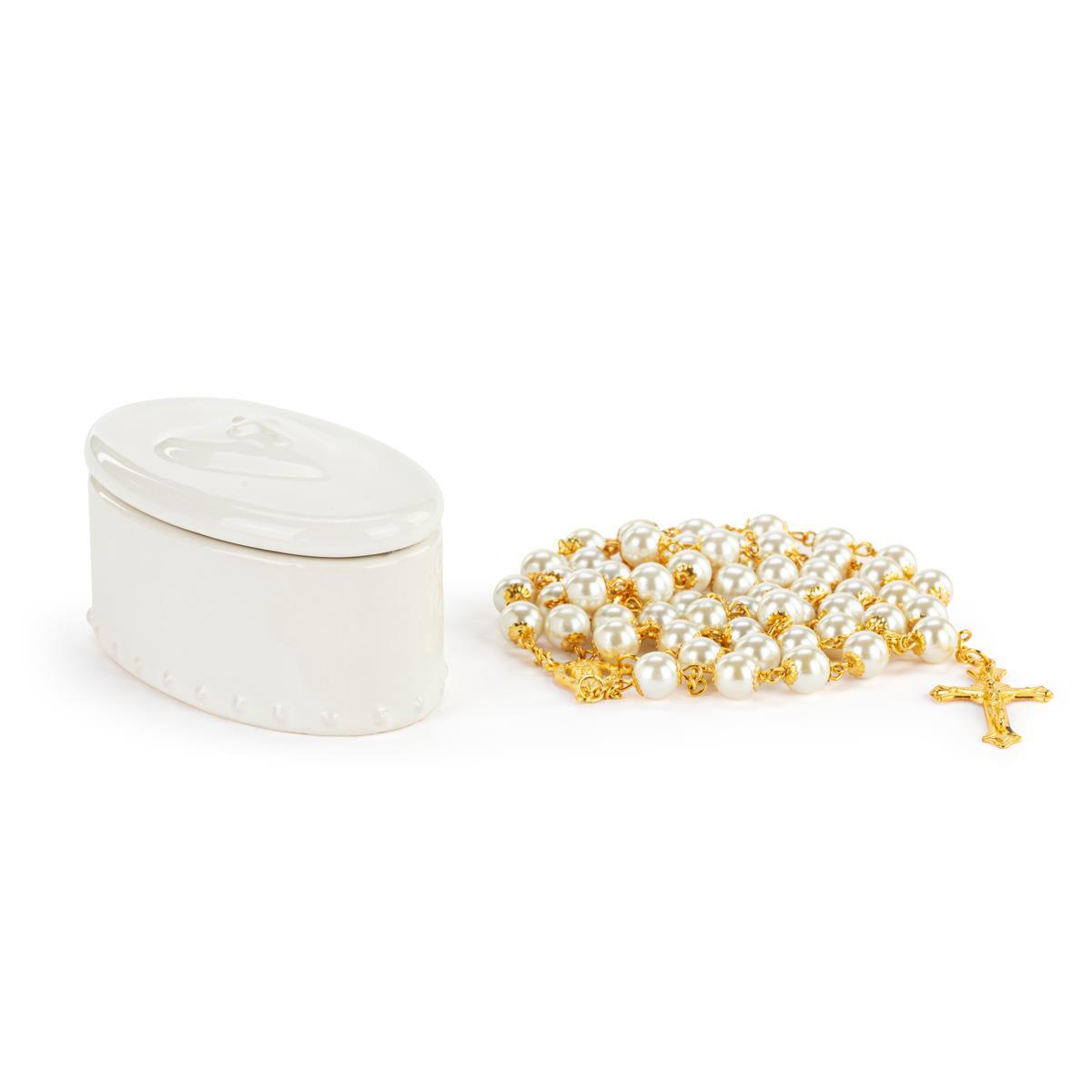 Heart and Cross Trinket Box & Rosary - 18in