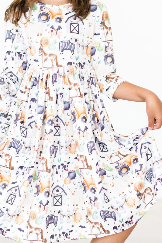 3/4 Pocket Twirl Dress-Stay Spooky