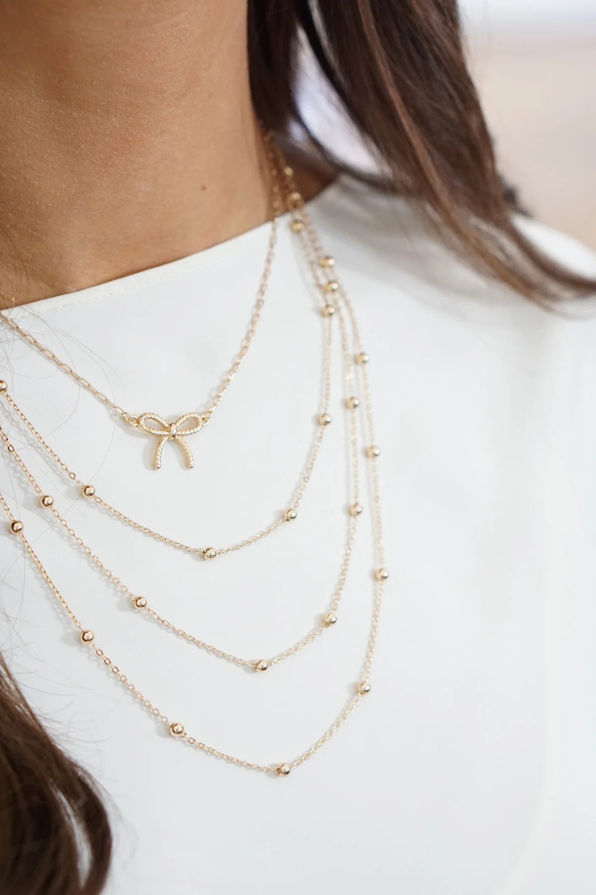 Bessie Rope Bow Necklace in Shiny Gold