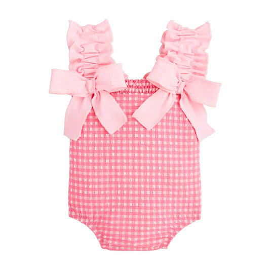 Pink Crinkle Check Swimsuit