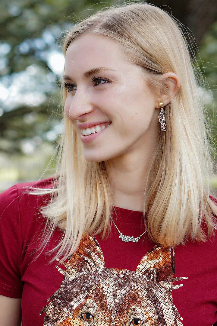 Texas A&M Aggies Enamel Script Necklace in Maroon
