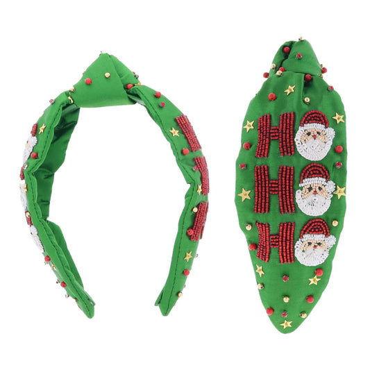 Green Satin “Ho Ho Ho” Santa Headband