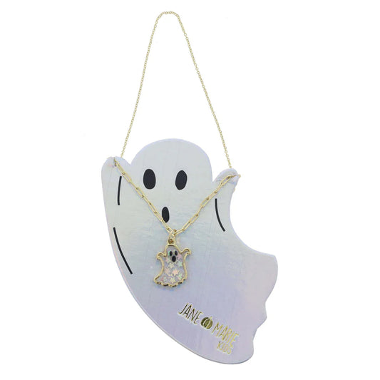 Kids Iridescent Star Glitter Resin Ghost with Gold Edge Necklace