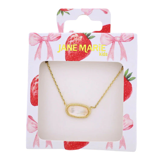Kids Gold Cable Chain Necklace with Clear Sideways Rectangle