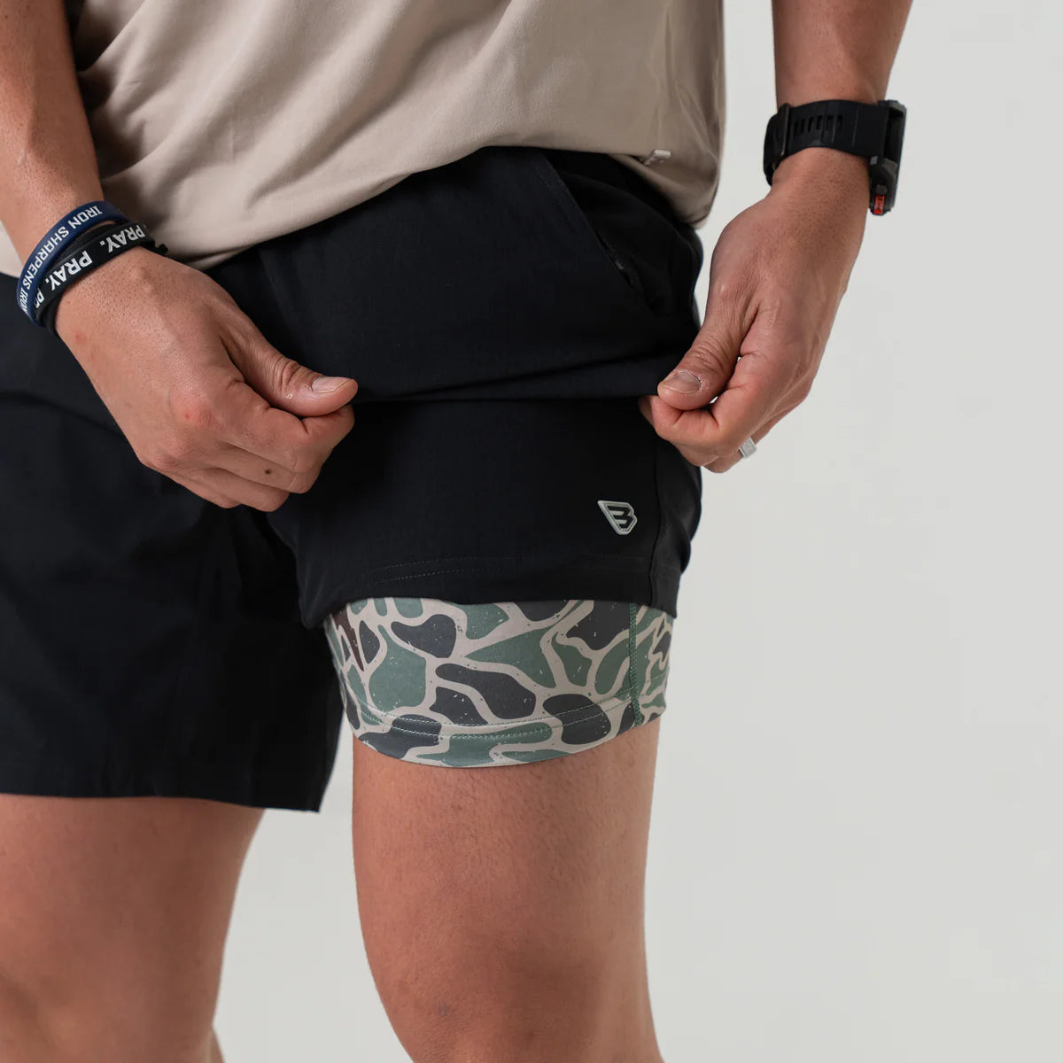 Athletic Short - Heather Black - Retro Duck Camo Liner 7"