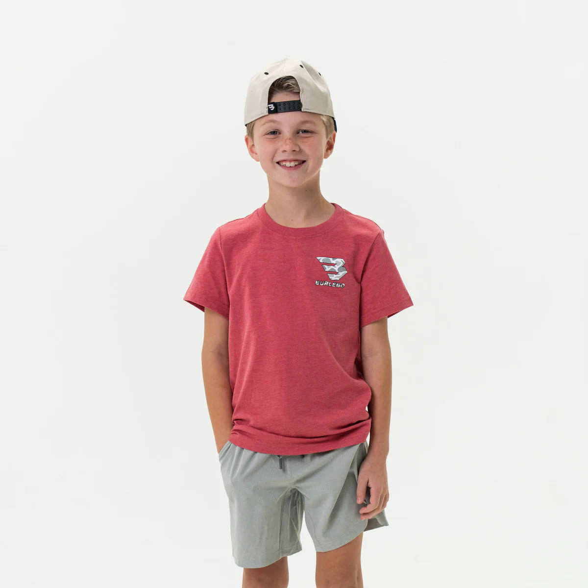 Youth Tee - Flying B White Camo Logo - Heather Crimson