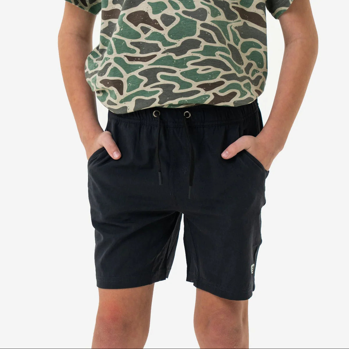 Youth Athletic Short - Heather Black - Retro Duck Camo Liner