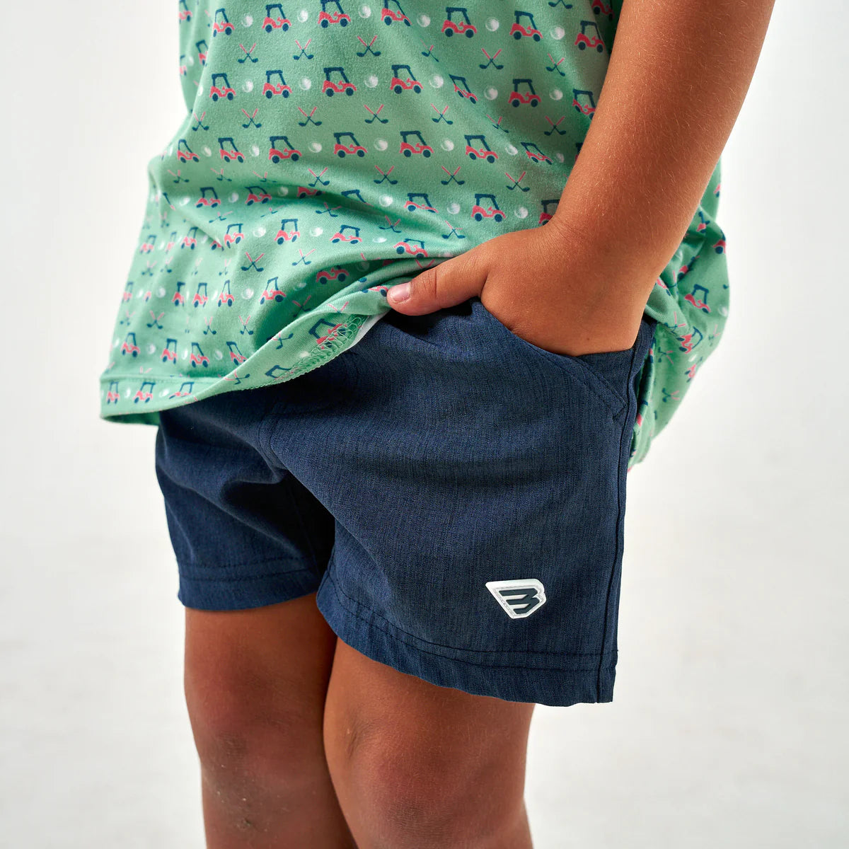 Youth Athletic Short - Heather Navy - American Flag Liner