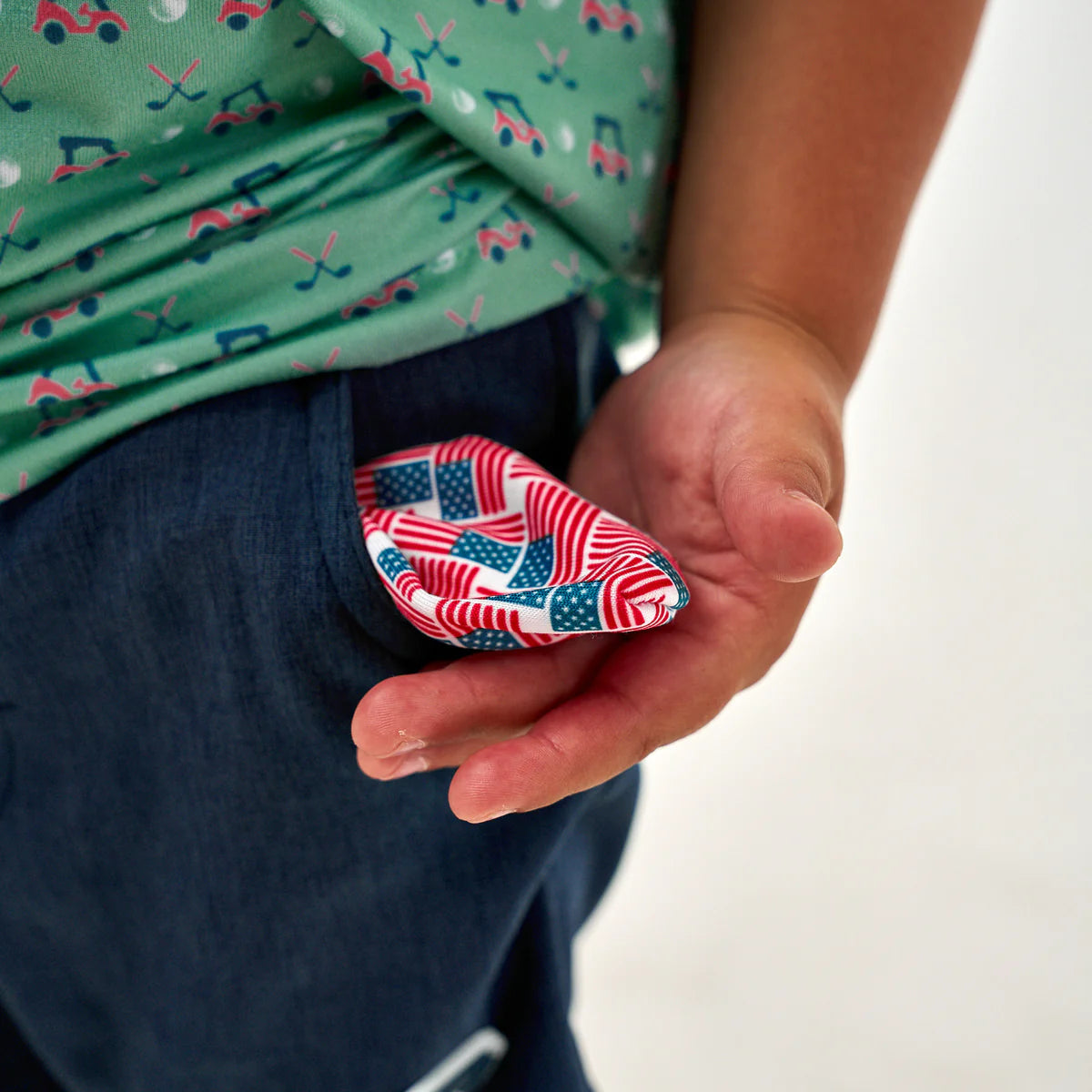 Youth Athletic Short - Heather Navy - American Flag Liner
