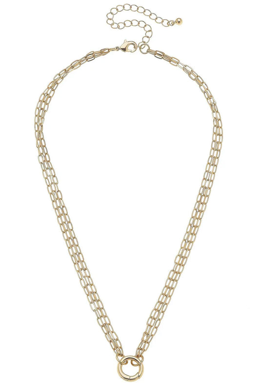 Celia 3-Row Dainty Charm  Necklace Base in Shiny Gold