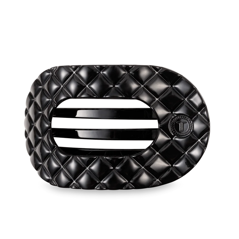 Flat Round Hair Clip | Large | Jet Black Quilted