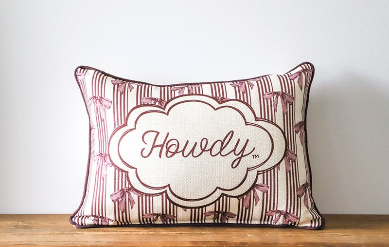 Howdy Bow Pattern Pillow - Piping Maroon