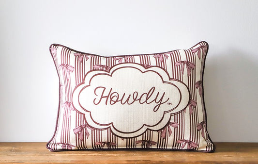 Howdy Bow Pattern Pillow - Piping Maroon