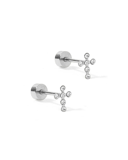 Clara Cross Silver - Screwback Stud Earring