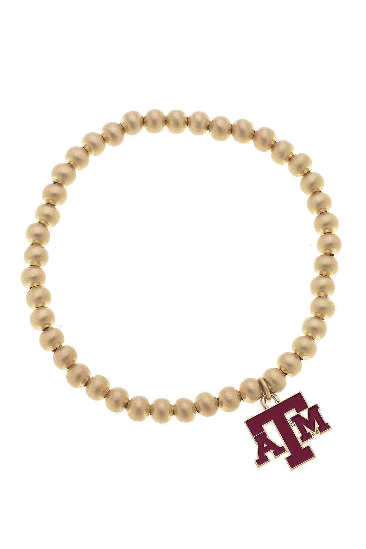 Texas A&M Aggies Ball Bead Stretch Bracelet in Satin Gold
