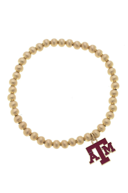 Texas A&M Aggies Ball Bead Stretch Bracelet in Satin Gold