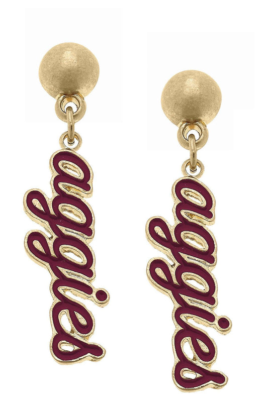 Texas A&M Aggies Enamel Script Earrings in Maroon