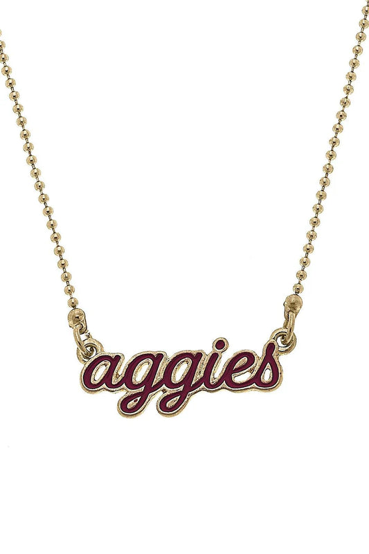 Texas A&M Aggies Enamel Script Necklace in Maroon