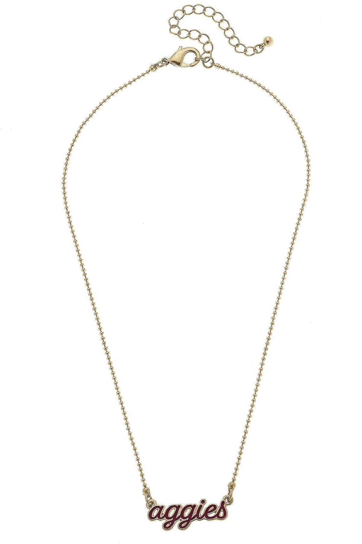 Texas A&M Aggies Enamel Script Necklace in Maroon