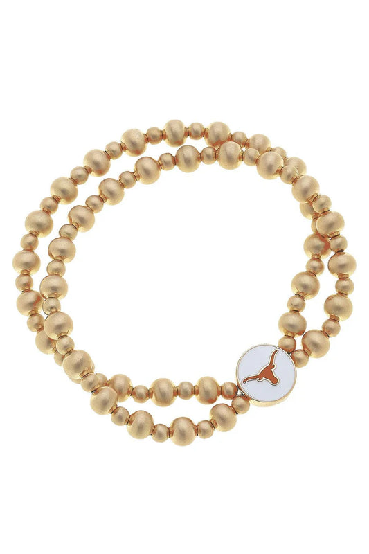 Texas Longhorns 2-Row Ball Bead Stretch Bracelet in Satin Gold