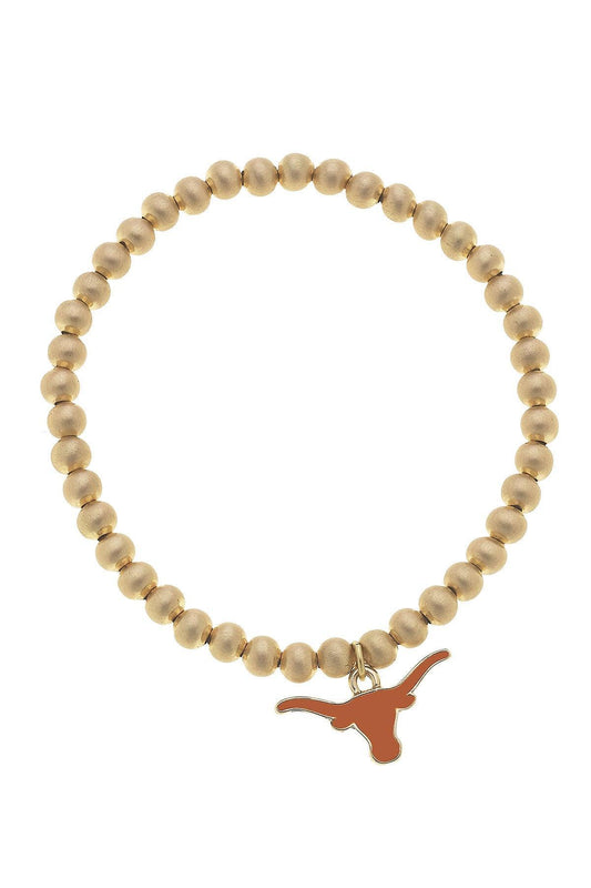 Texas Longhorns Ball Bead Stretch Bracelet in Satin Gold