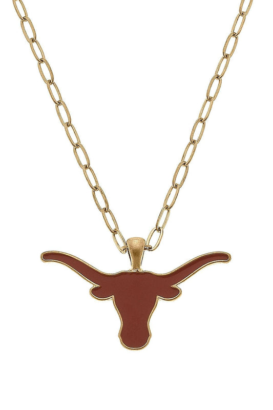 Texas Longhorns Enamel Pendant Necklace in Burnt Orange