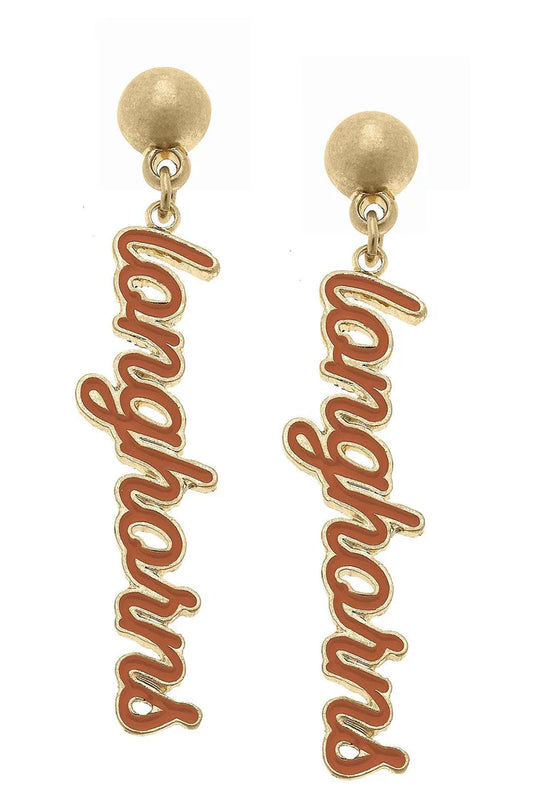 Texas Longhorns Enamel Script Earrings in Burnt Orange