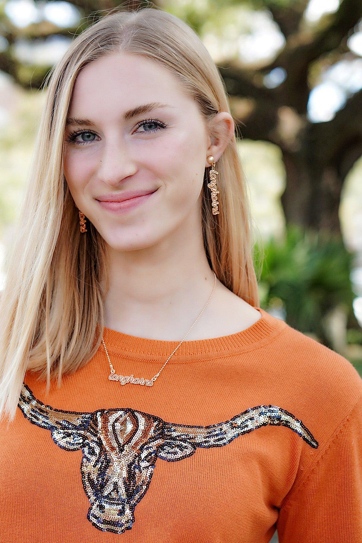 Texas Longhorns Enamel Script Earrings in Burnt Orange