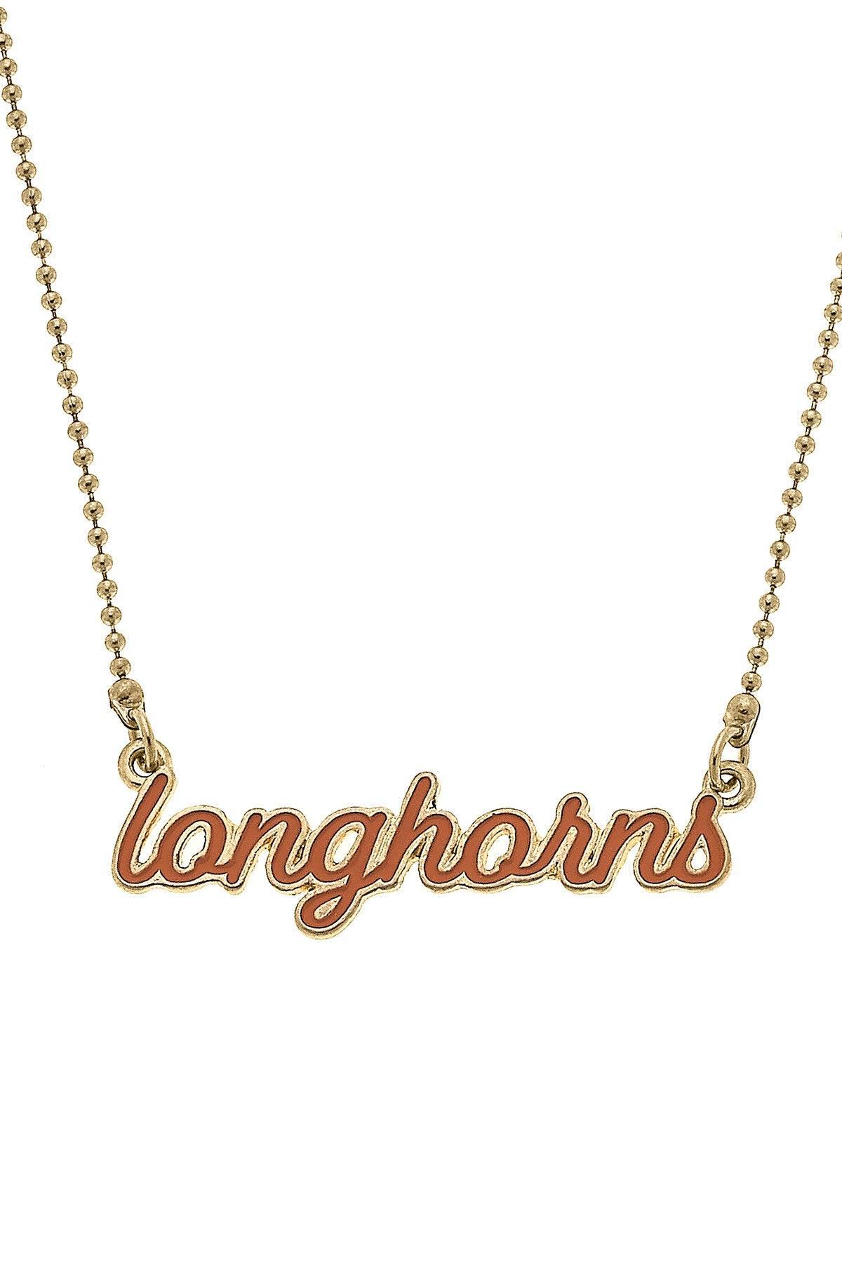 Texas Longhorns Enamel Script Necklace in Burnt Orange